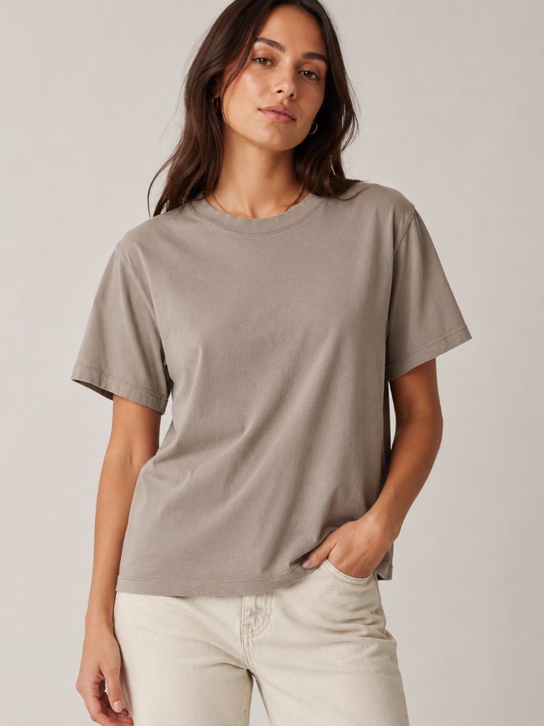 Sacr T-Shirt Tee Solid Taupe Cotton Relaxed Boxy Crewneck Size M Minimalist